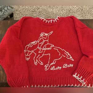 Bailey rose rodeo horse lucky baby medium Red Polo Sweater  White Embroidery